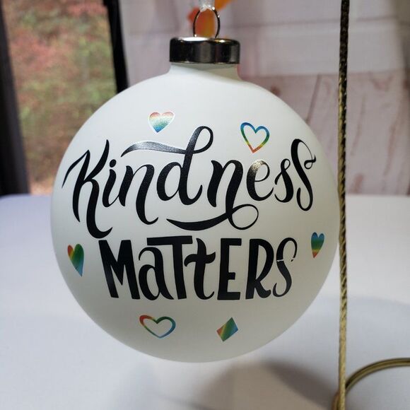 Novogratz Kindness Matters White & Black Glass Christmas Tree Ornament - Picture 9 of 9